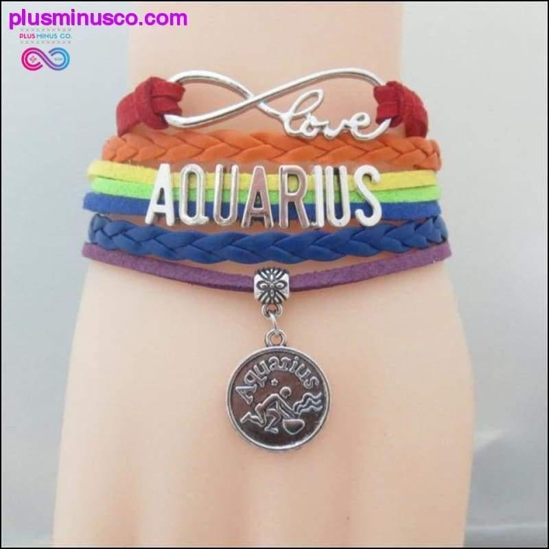 Rainbow Leather Infinity Sign Zodiac Bracelet - plusminusco.com