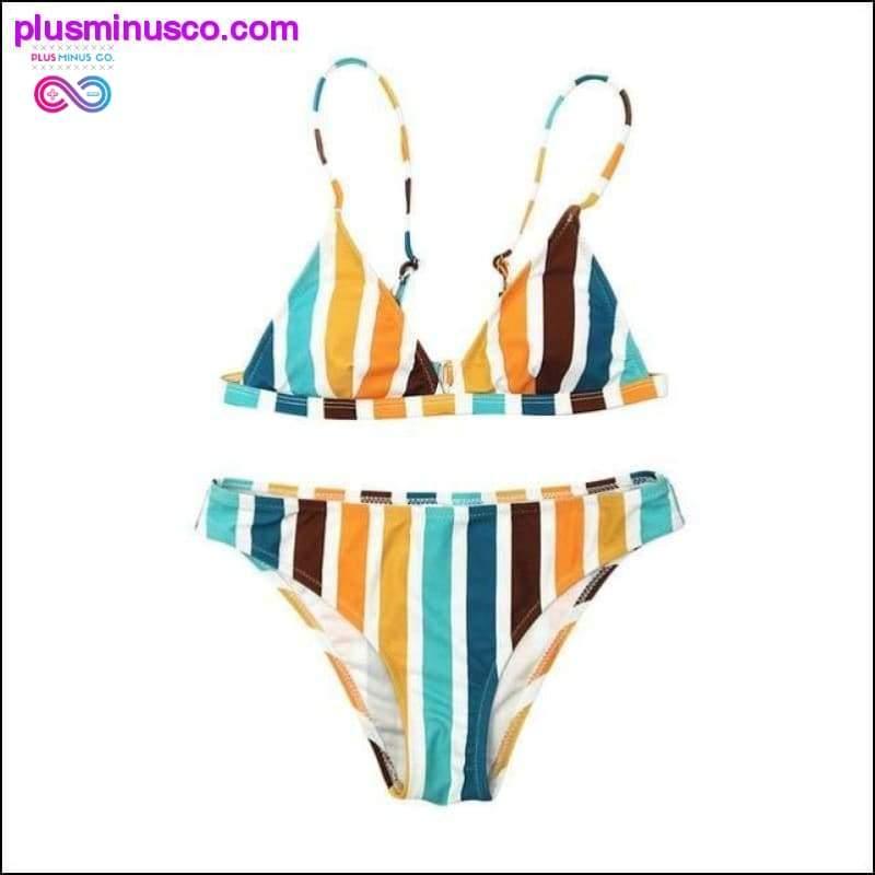 Rainbow Striped Print Swimwear Bikini Swimwear Bandage - plusminusco.com