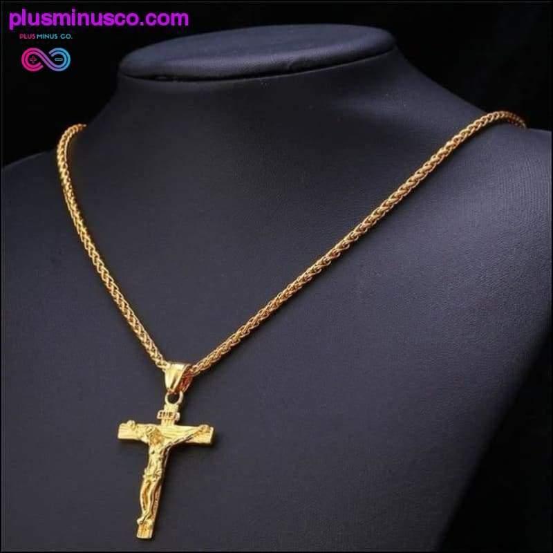 Religijny naszyjnik z krzyżem Jezusa dla mężczyzn 2019 New Fashion Gold - plusminusco.com