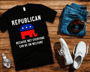 Republikeins omdat niet iedereen op welzijns-T-shirts kan zitten, Pro Trump politiek conservatief T-shirt, grappig conservatief T-shirt unisex - plusminusco.com