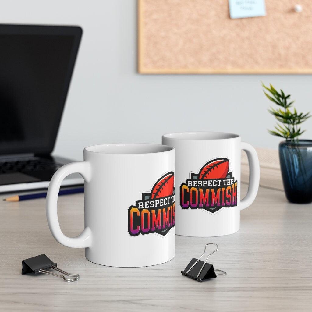 Respect the Commish,  15 oz. Black Mug, Fantasy Football Commissioner Accent Mug, fantasy football queen, Ceramic Mug 11oz, - plusminusco.com
