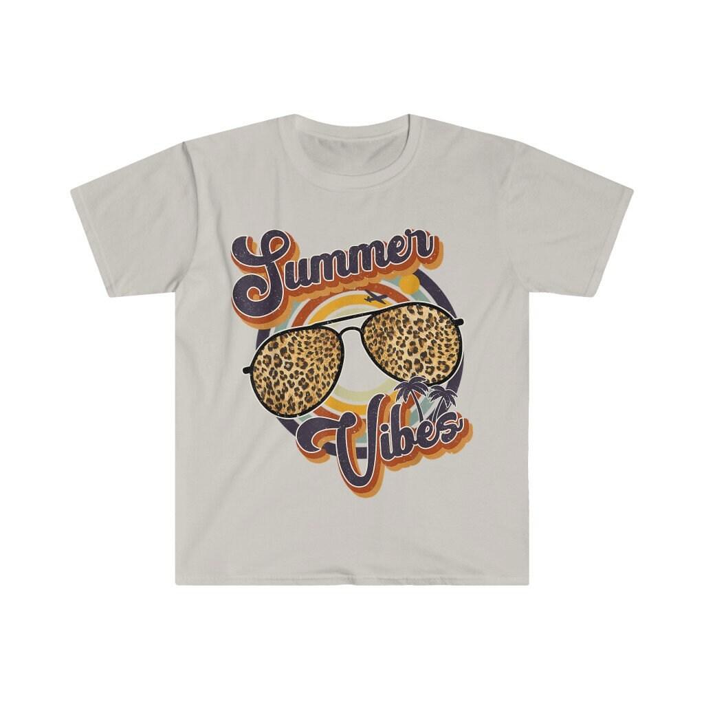Retro Summer Vibes Leopard Sunglasses Shirt Vintage Summer Beach Tee Fun Summer Shirt Family Summer Vacation leopard glasses - plusminusco.com