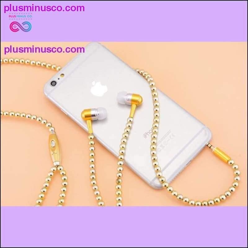 Rhinestone Jewelry Pearl Necklace Earphones With Mic Beads - plusminusco.com