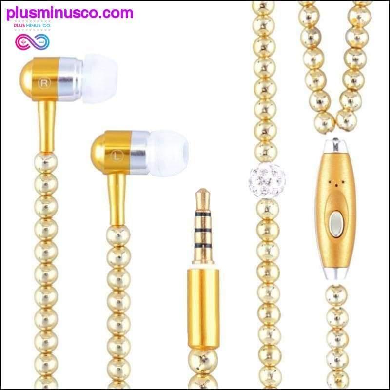 Rhinestone Jewelry Pearl Necklace Earphones With Mic Beads - plusminusco.com
