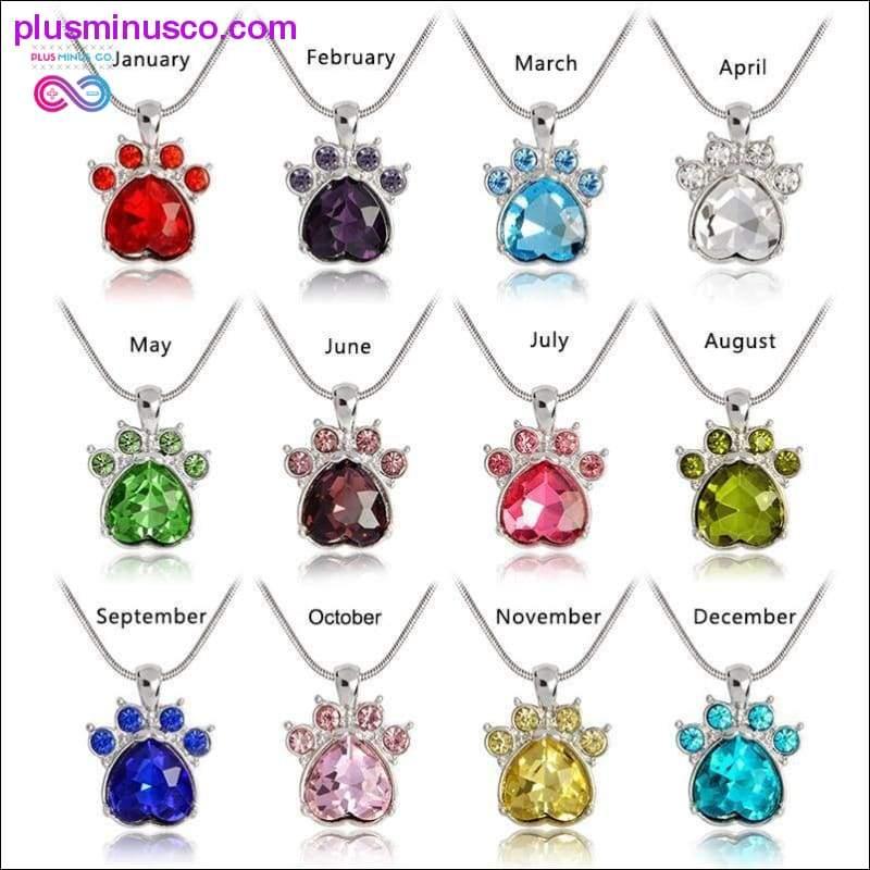 Rhinestone Paw Foot Print Charm Necklace Birthstone Jewelry - plusminusco.com