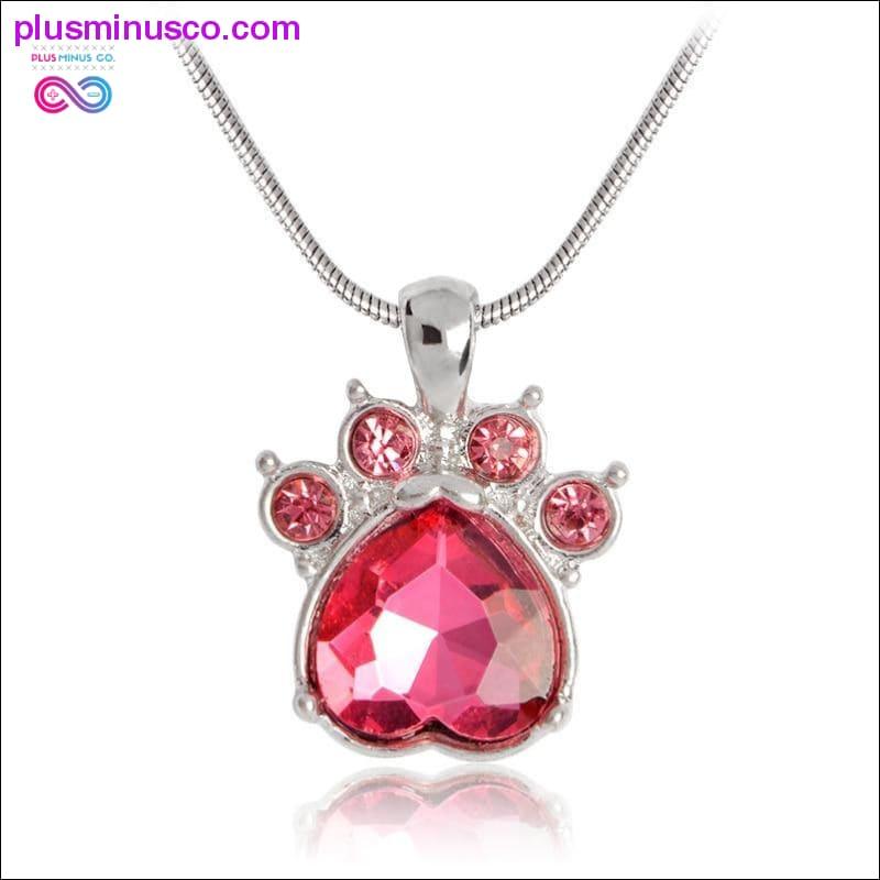 Rhinestone Paw Foot Print Charm Necklace Birthstone Jewelry - plusminusco.com