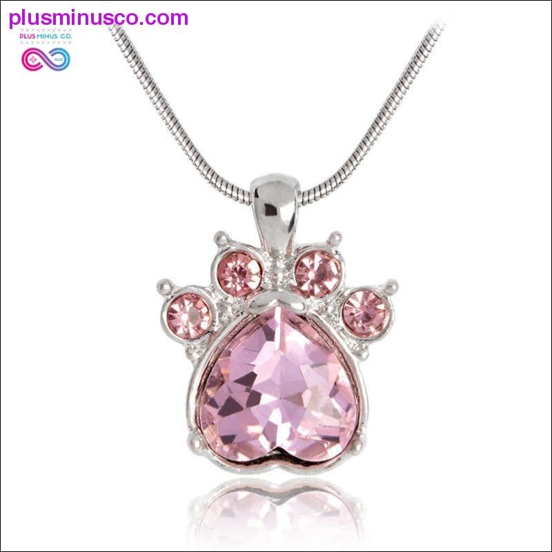 Rhinestone Paw Foot Print Charm Necklace Birthstone Jewelry - plusminusco.com