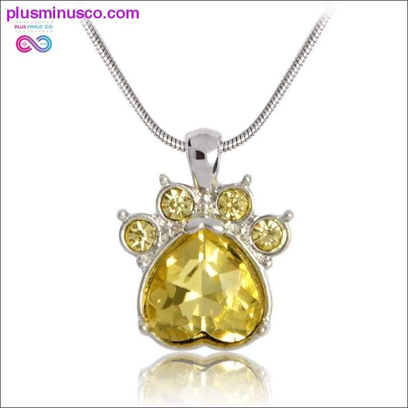 Rhinestone Paw Foot Print Charm Necklace Birthstone Jewelry - plusminusco.com