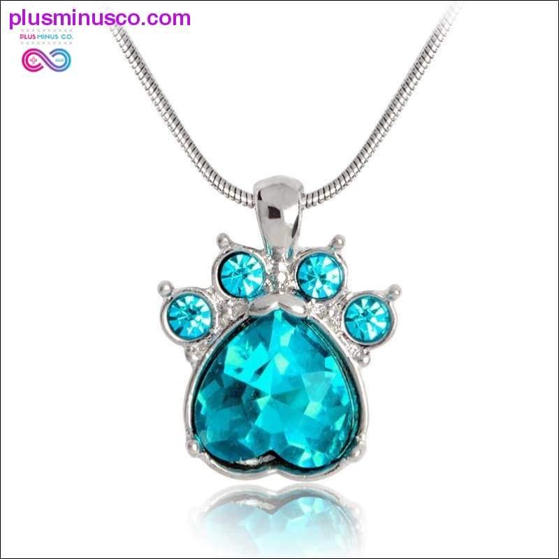 Rhinestone Paw Foot Print Charm Necklace Birthstone Jewelry - plusminusco.com