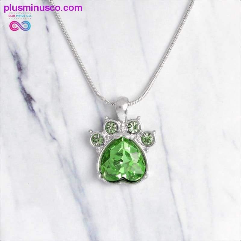 Rhinestone Paw Foot Print Charm Necklace Birthstone Jewelry - plusminusco.com