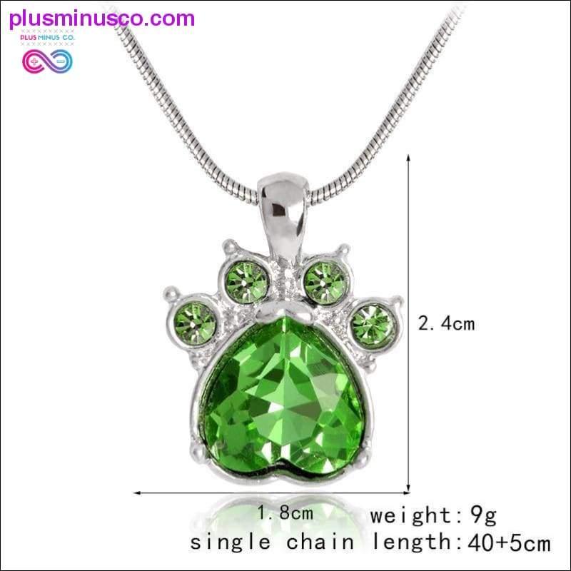 Rhinestone Paw Foot Print Charm Necklace Birthstone Jewelry - plusminusco.com