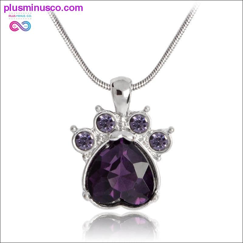 Rhinestone Paw Foot Print Charm Necklace Birthstone Jewelry - plusminusco.com