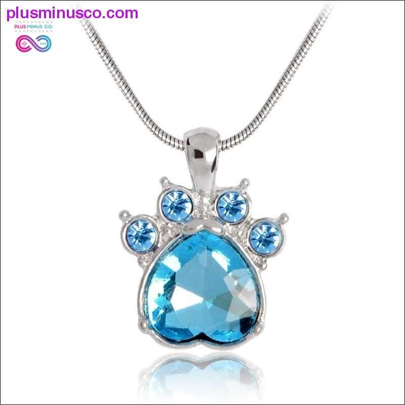 Rhinestone Paw Foot Print Charm Necklace Birthstone Jewelry - plusminusco.com