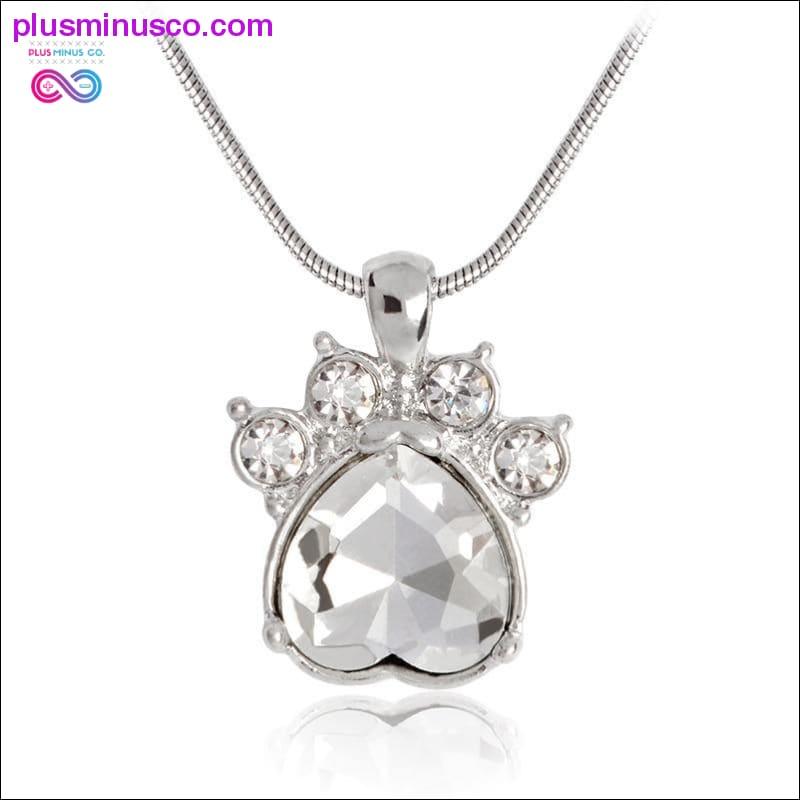 Rhinestone Paw Foot Print Charm Necklace Birthstone Jewelry - plusminusco.com