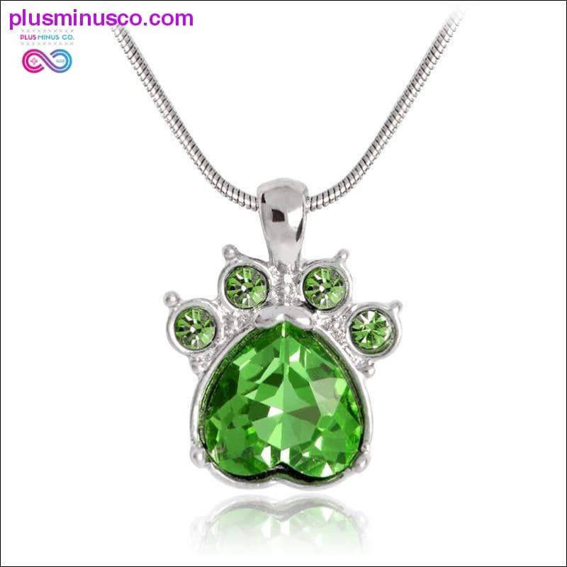 Rhinestone Paw Foot Print Charm Necklace Birthstone Jewelry - plusminusco.com