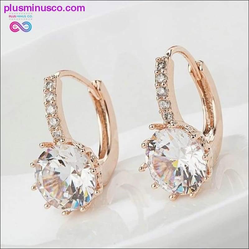Rose Gold Crystal CZ Bling Drop Earrings para sa Babaeng Babae - plusminusco.com