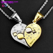 Rose gold puzzle lock hearts couples pendant necklace para sa - plusminusco.com