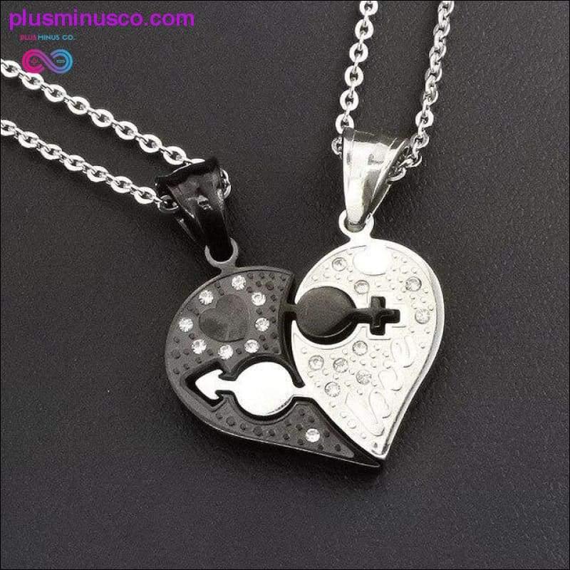 Rose gold puzzle lock hearts couples pendant necklace for - plusminusco.com