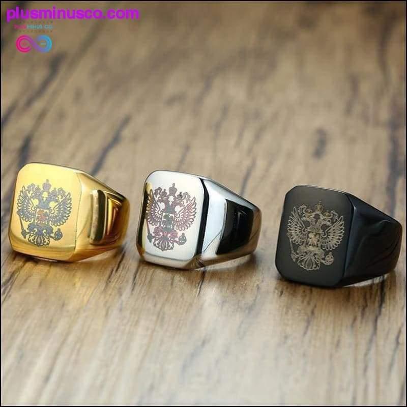 Russian National Emblem Men Signet Ring Double-headed Eagle - plusminusco.com