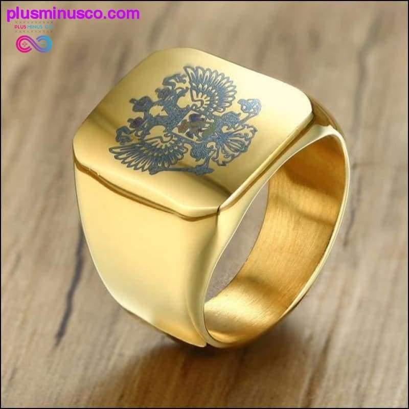 Russian National Emblem Men Signet Ring Double-headed Eagle - plusminusco.com