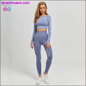Seamless Yoga Set Gym Clothing Fitness Leggings+Cropped - plusminusco.com