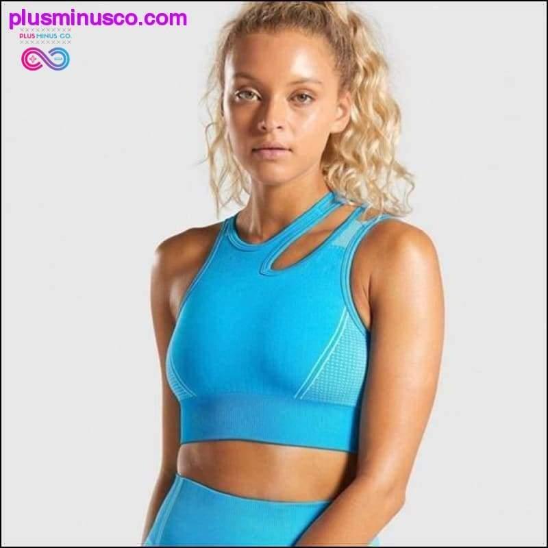 Seamless Yoga Set Women Two 2 Piece Blue Orange Crop top - plusminusco.com
