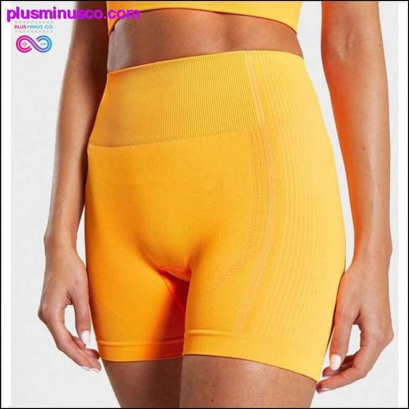 Seamless Yoga Set Women Two 2 Piece Blue Orange Crop top - plusminusco.com