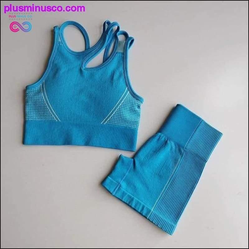 Seamless Yoga Set Women Two 2 Piece Blue Orange Crop top - plusminusco.com
