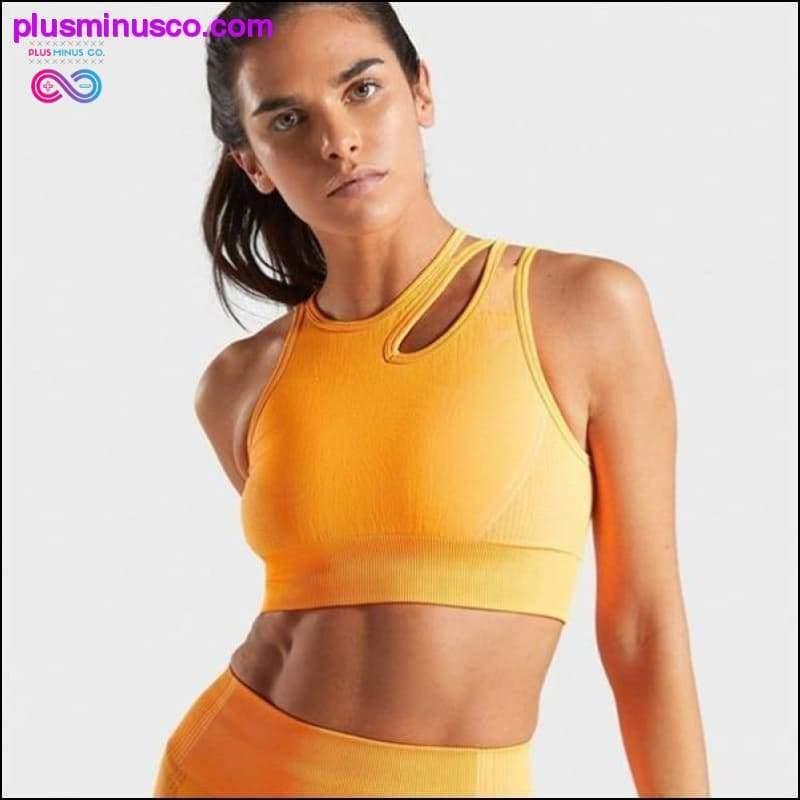 Seamless Yoga Set Women Two 2 Piece Blue Orange Crop top - plusminusco.com
