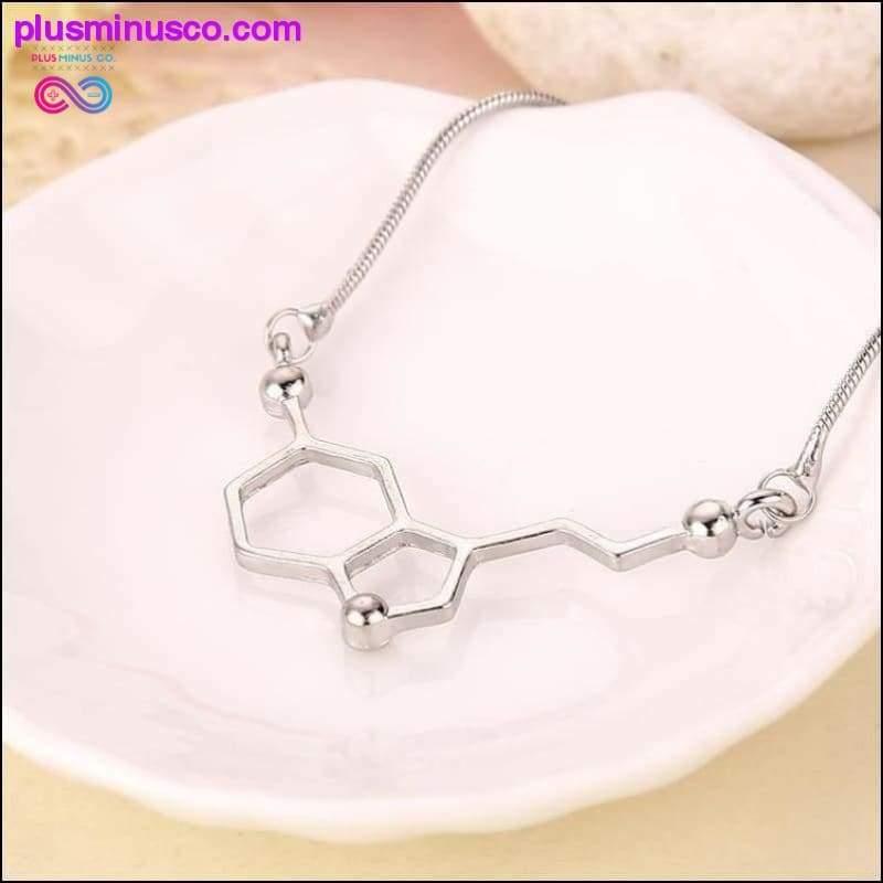 Colar com estrutura de molécula química de felicidade de serotonina e - plusminusco.com