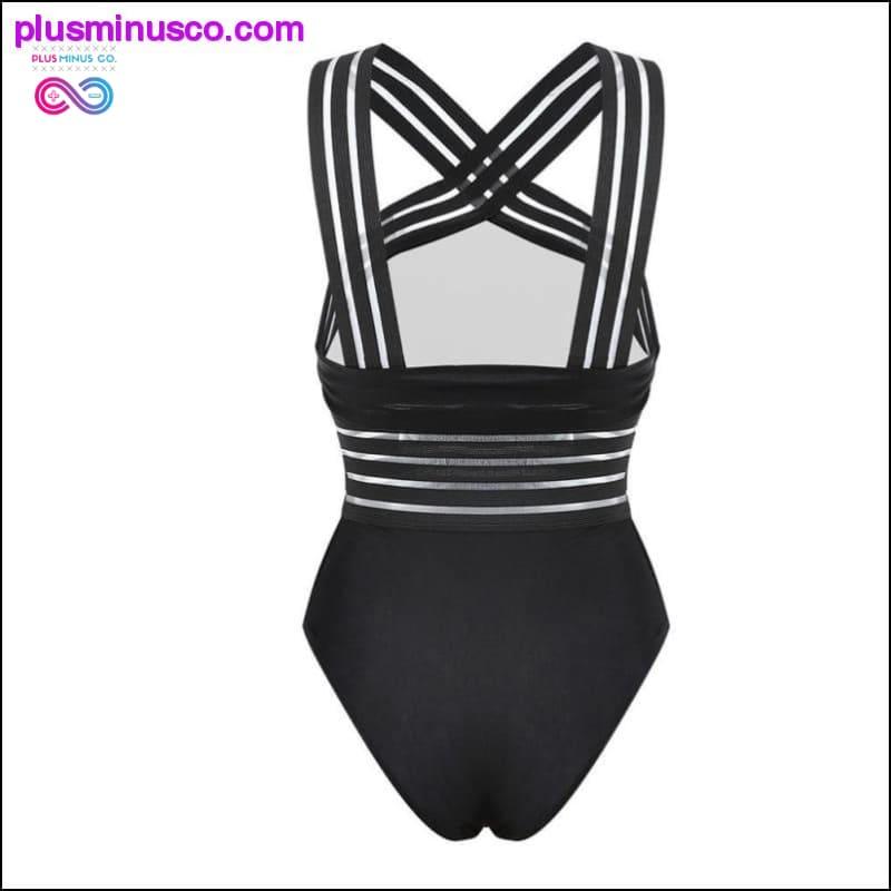 Секси дамски бански костюм с висока яка и кръстосана превръзка на гърба - plusminusco.com