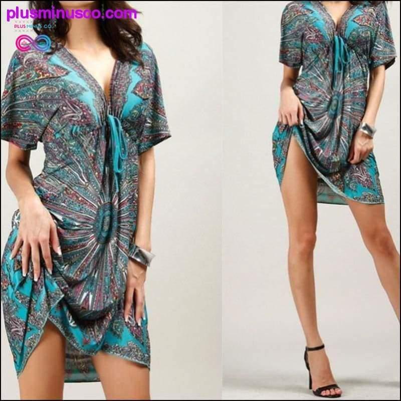 Sexy Summer Soft Women V Neck Flower Print Beach Dress - plusminusco.com