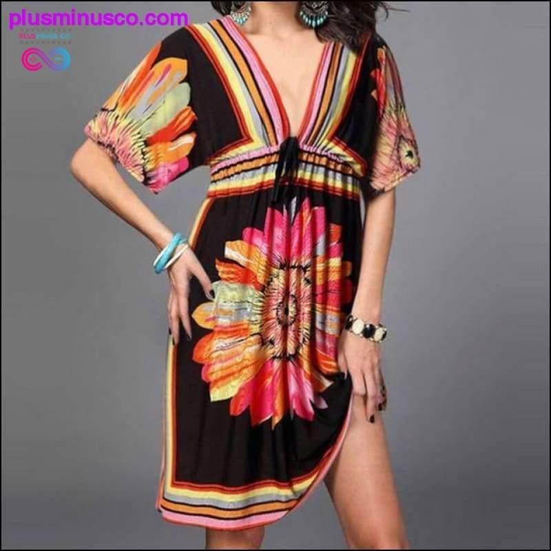 Sexy Summer Soft Women V Neck Flower Print Beach Dress - plusminusco.com