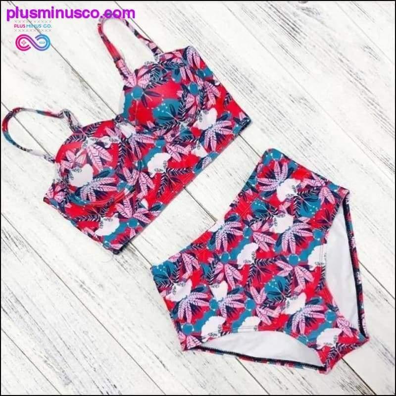 Sexy Vintage květinový potisk plavek Push Up Bikini s vysokým pasem - plusminusco.com