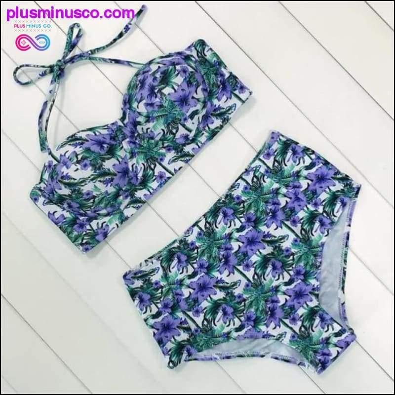 Bikini Push Up Baju Renang Pinggang Tinggi Motif Bunga Vintage Seksi - plusminusco.com