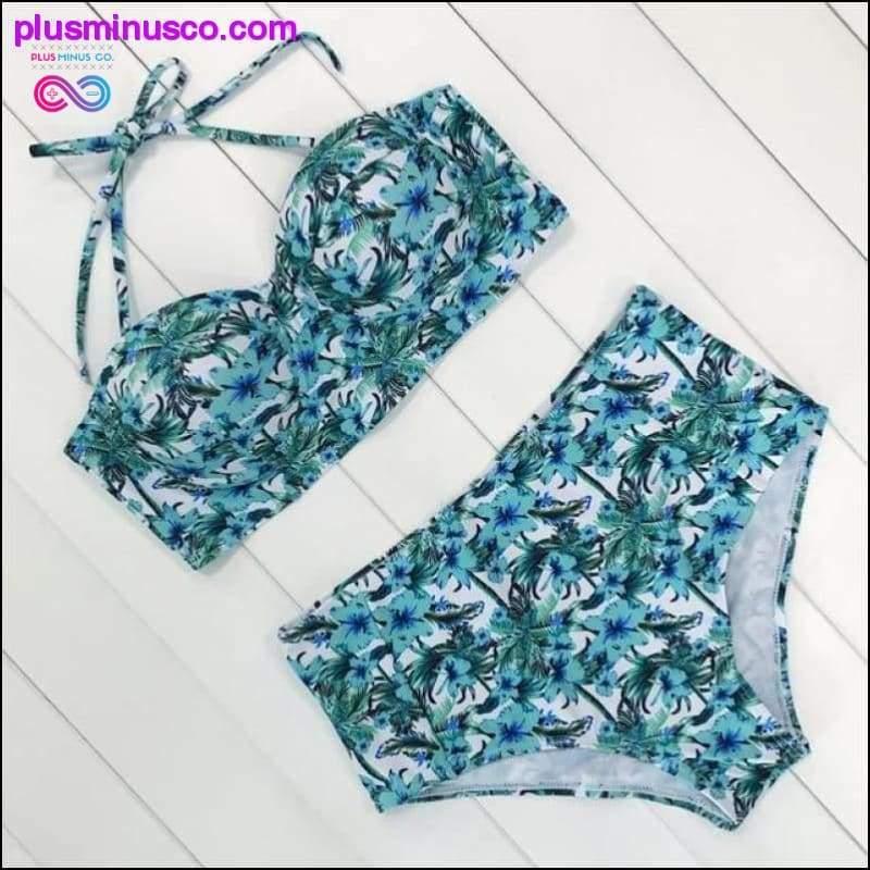 Sexy Vintage Floral Print High Waist Swimsuit Push Up Bikini - plusminusco.com