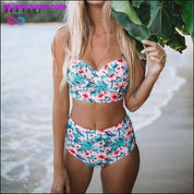 Sexet vintage blomsterprint højtaljet badedragt Push Up Bikini - plusminusco.com
