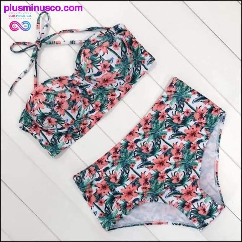 Sexy Vintage Floral Print High Waist Swimsuit Push Up Bikini - plusminusco.com