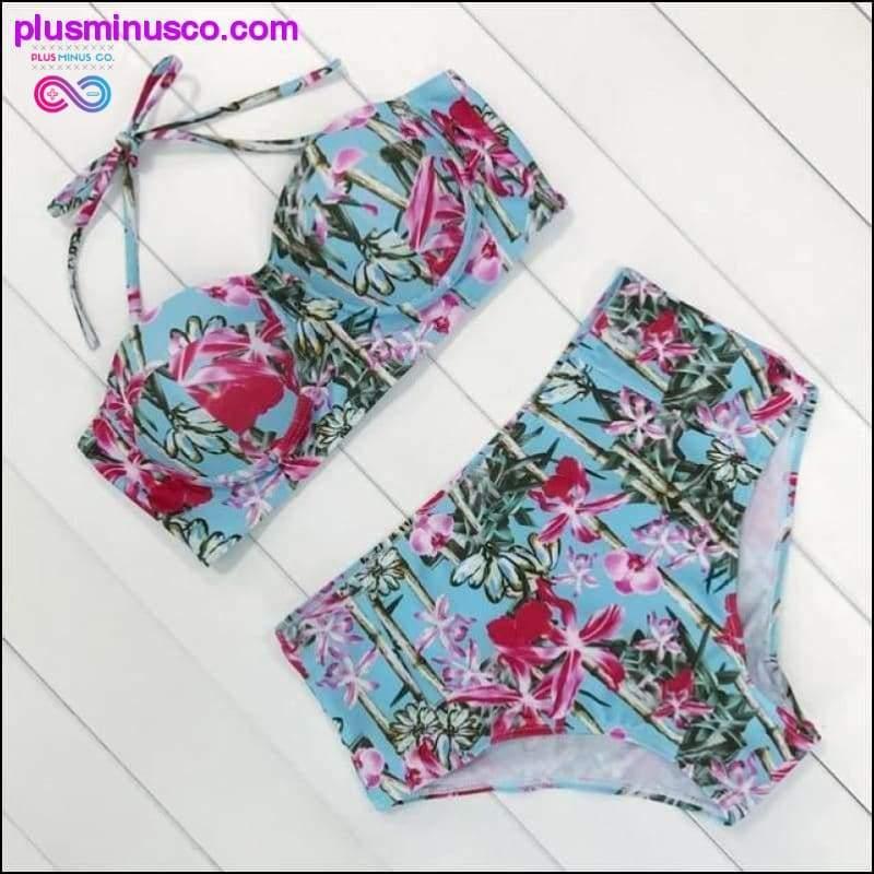 Sexy Vintage kukkaprintti korkeavyötäröinen uimapuku Push Up Bikini - plusminusco.com