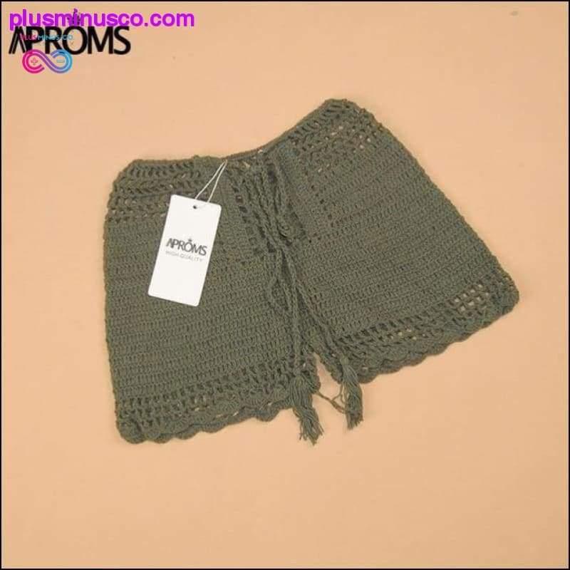 Shorts Summer Lace Up Mid Elastic Boho White Knitted Crochet - plusminusco.com