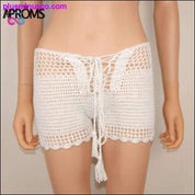 Shorts Summer Lace Up Mid Elastic Boho Vit Stickad Virkad - plusminusco.com