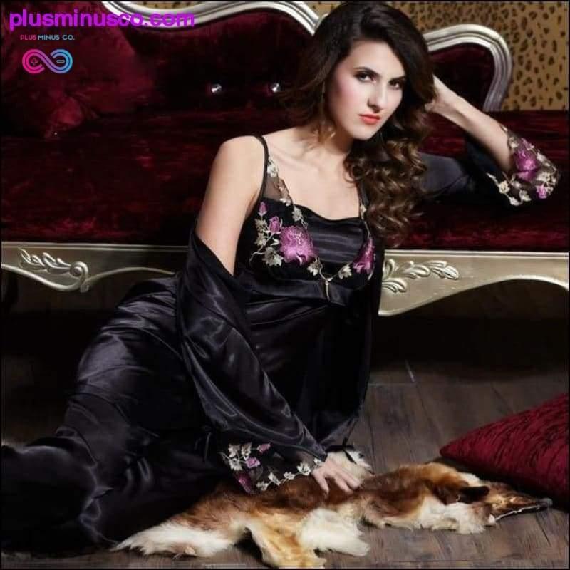 Zijden satijnen pyjamaset: sexy satijnen zijden nachtkleding - plusminusco.com