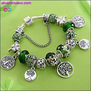 Silver Tree of Life Fashion Bead Bracelet Green Leaf Floral - plusminusco.com