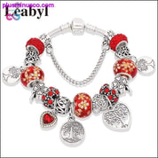 Silver Tree of Life Fashion Bead Bracelet Green Leaf Floral - plusminusco.com