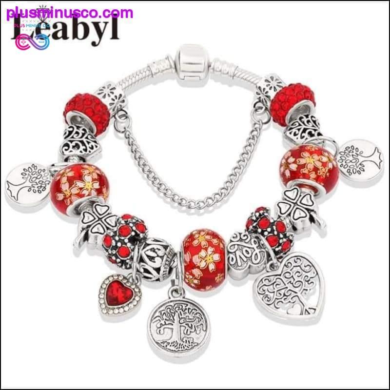 Silver Tree of Life Fashion Bead Bracelet Green Leaf Floral - plusminusco.com