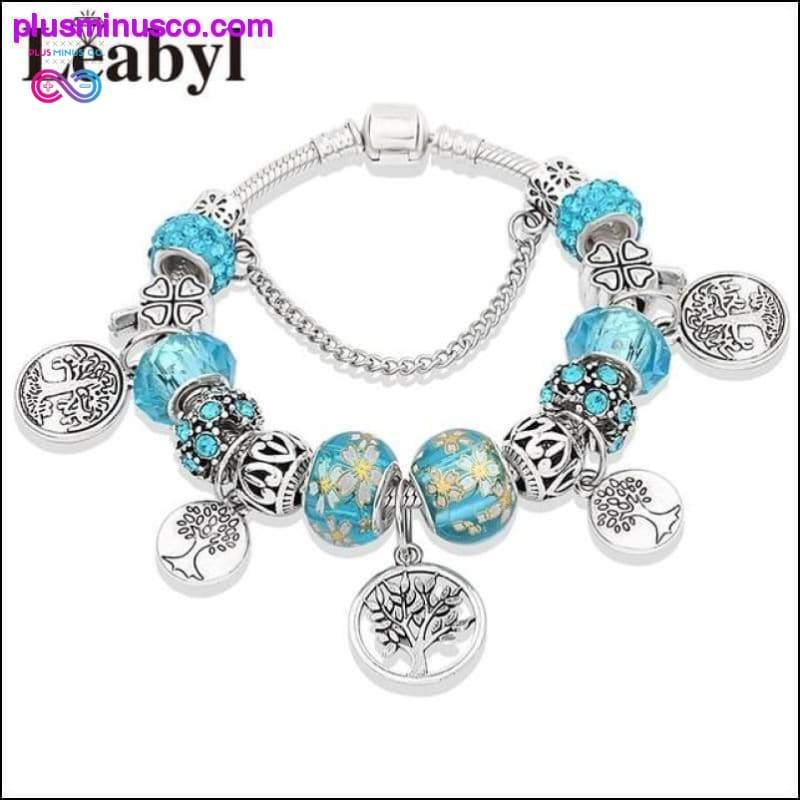 Silver Tree of Life Fashion Bead Bracelet Green Leaf Floral - plusminusco.com
