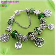 Silver Tree of Life Fashion Bead Bracelet Green Leaf Floral - plusminusco.com