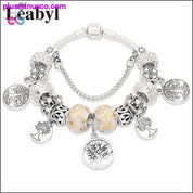 Silver Tree of Life Fashion Bead Bracelet Green Leaf Floral - plusminusco.com