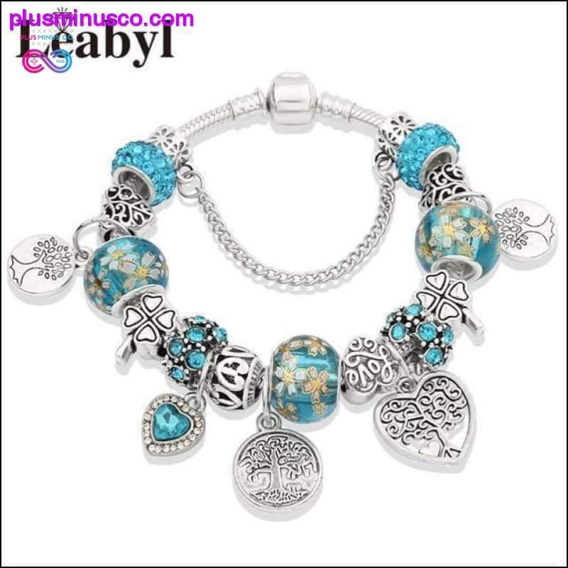 Silver Tree of Life Fashion Bead Bracelet Green Leaf Floral - plusminusco.com