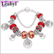 Silver Tree of Life Fashion Bead Bracelet Green Leaf Floral - plusminusco.com